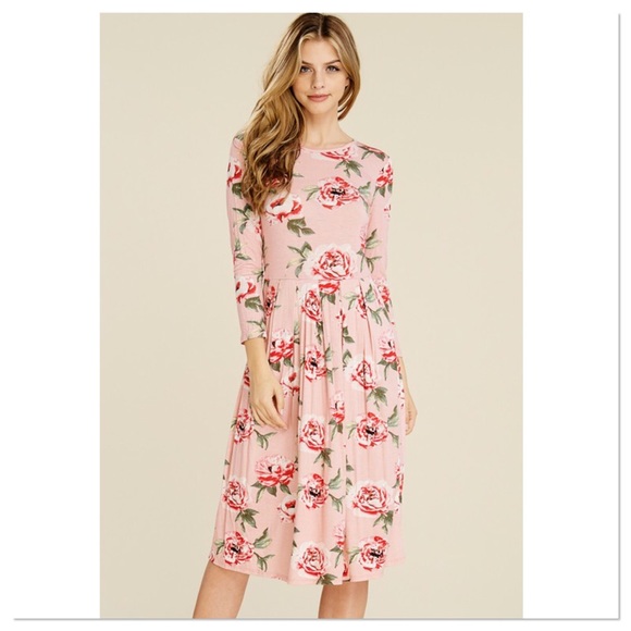 Blush Floral 3/4 Sleeve Dress - Picture 5 of 5